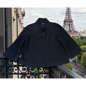 Sandro Sportswear Black Crop Swing Wool Jacket Knit Sz Medium Retro Chic Twee